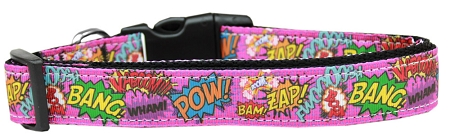 Superhero Sound Effects Pink Nylon Dog Collar XS